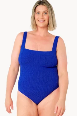 One Pieces|Une Piece Crinkle Classic Square Neck One Piece Cobalt
