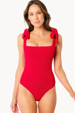 One Pieces|Une Piece Crinkle Classic Square Neck One Piece Red
