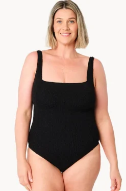 One Pieces|Une Piece Crinkle Classic Square Neck One Piece Black