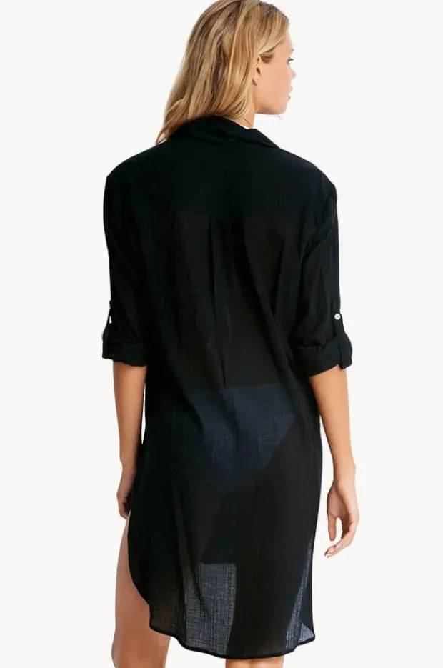 Overswim|Seafolly Crinkle Twill Beach Shirt Black