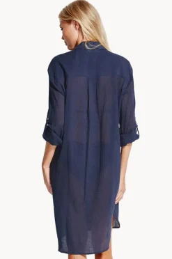 Overswim|Seafolly Crinkle Twill Beach Shirt Indigo