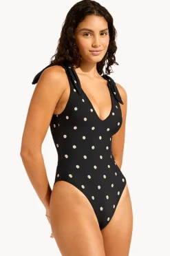 One Pieces|Seafolly Daisy Chain Deep V Neck One Piece Black