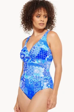 One Pieces|Togs Swimwear Delta Twist Front One Piece Blue/white