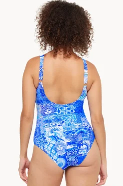 One Pieces|Togs Swimwear Delta Twist Front One Piece Blue/white