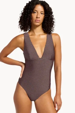 One Pieces|Jets Desert Geo Plunge One Piece Chocolate