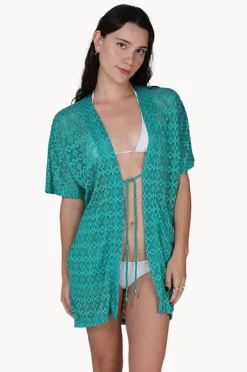 Overswim|J.valdi Diamante Open Front Kimono Emerald