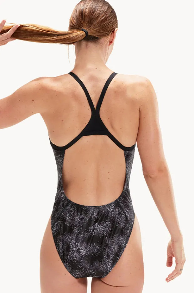One Pieces|Speedo Digital Placement Turnback One Piece Black/Charcoal