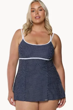 One Pieces|Capriosca Dots DD/E Cup Swim Dress One Piece Navy/White