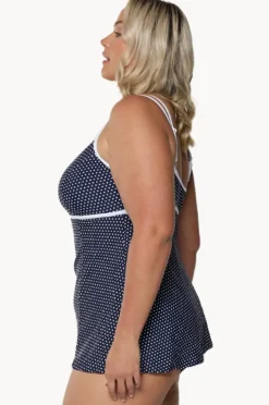 One Pieces|Capriosca Dots DD/E Cup Swim Dress One Piece Navy/White
