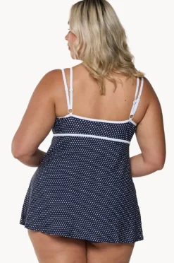 One Pieces|Capriosca Dots DD/E Cup Swim Dress One Piece Navy/White