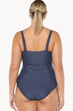 One Pieces|Capriosca Dots Frill V Neck One Piece Navy