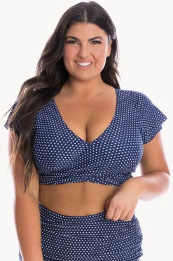 Bikini Tops|Capriosca Dots Moulded Frill Wrap Bra Navy/white