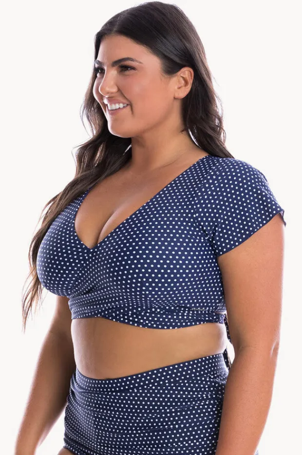 Bikini Tops|Capriosca Dots Moulded Frill Wrap Bra Navy/white
