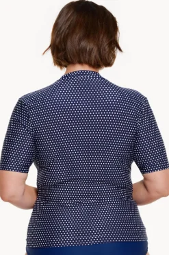 Rashies & Sunsuits|Capriosca Dots Short Sleeve Suntop Navy/white