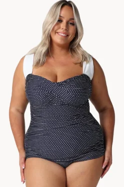 One Pieces|Capriosca Dots Skirted Retro One Piece Navy