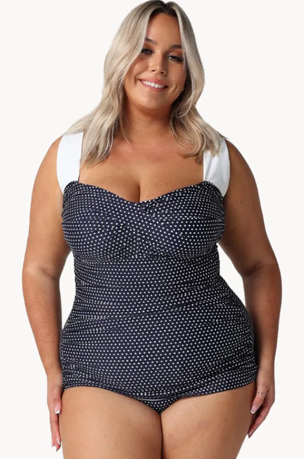 One Pieces|Capriosca Dots Skirted Retro One Piece Navy