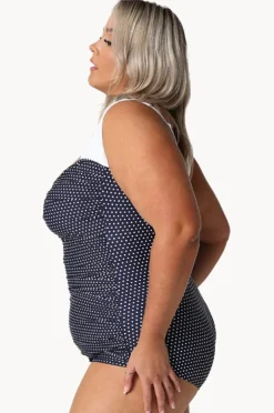 One Pieces|Capriosca Dots Skirted Retro One Piece Navy