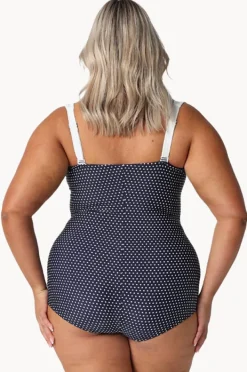 One Pieces|Capriosca Dots Skirted Retro One Piece Navy