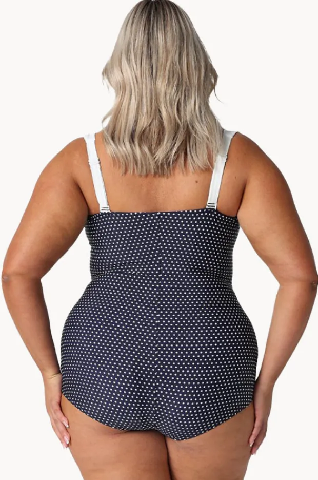 One Pieces|Capriosca Dots Skirted Retro One Piece Navy