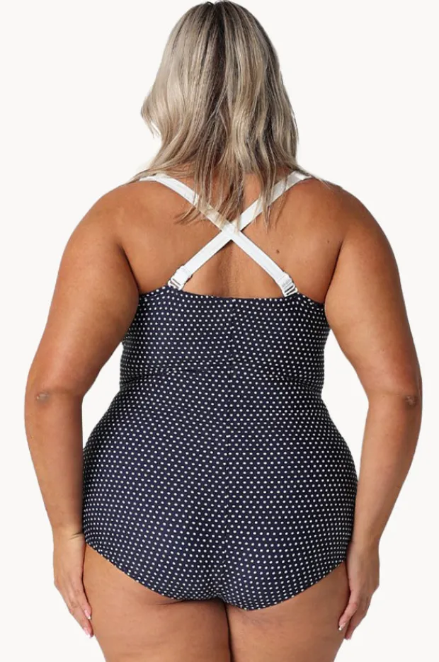 One Pieces|Capriosca Dots Skirted Retro One Piece Navy
