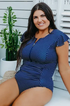 Rashies & Sunsuits|Capriosca Dots Sunsuit Navy/white
