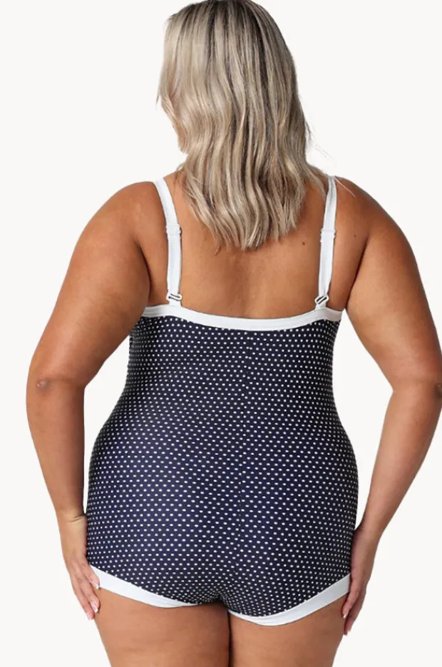 One Pieces|Capriosca Dots Tie Front Boyleg One Piece Navy/White