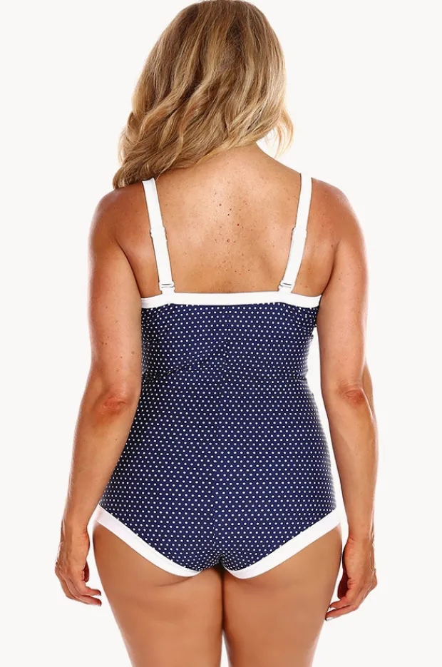 One Pieces|Capriosca Dots Tie Front Boyleg One Piece Navy/White
