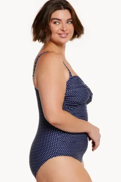 One Pieces|Capriosca Dots Twist Front Bandeau One Piece Navy/white
