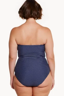 One Pieces|Capriosca Dots Twist Front Bandeau One Piece Navy/white
