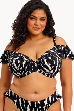 Bikini Tops|Elomi Swimwear Echo Shell G Cup Ruffle Plunge Bra BLACK