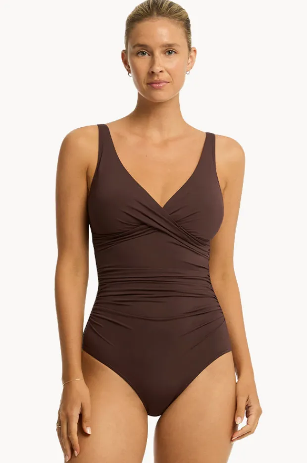 One Pieces|Sea Level Eco Essentials Cross Front One Piece Cocoa