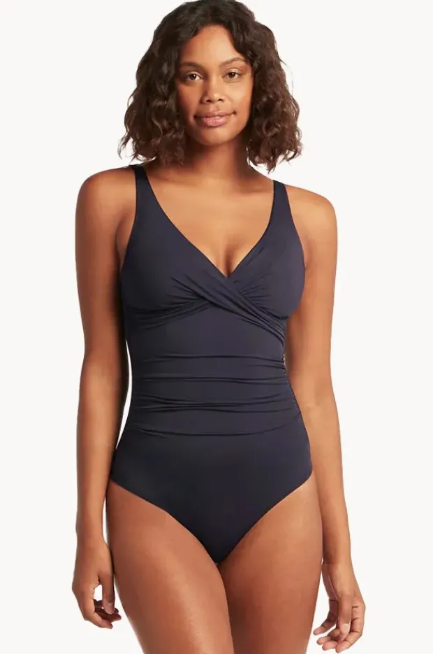 One Pieces|Sea Level Eco Essentials Cross Front One Piece Night sky