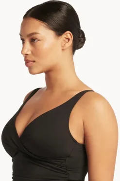 Tankini Tops|Sea Level Eco Essentials Cross Front Tankini Separate Black