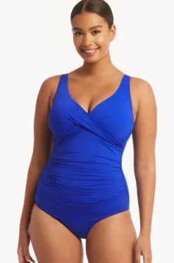 One Pieces|Sea Level Eco Essentials Cross Front One Piece Cobalt