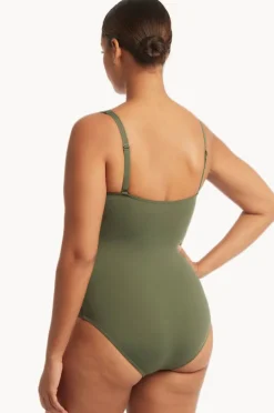 One Pieces|Sea Level Eco Essentials Cross Front One Piece Khaki