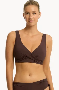 Bikini Tops|Sea Level Eco Essentials Cross Front Bra Cocoa