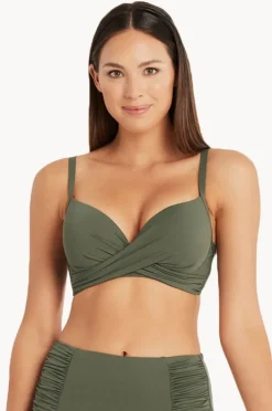 Bikini Tops|Sea Level Eco Essentials D/DD Cup Cross Front Bra Khaki