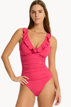 One Pieces|Sea Level Eco Essentials D/DD Cup Frill One Piece Rose