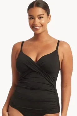 Tankini Tops|Sea Level Eco Essentials DD/E Cup Cross Front Tankini Separate Black