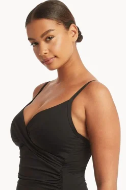 Tankini Tops|Sea Level Eco Essentials DD/E Cup Cross Front Tankini Separate Black