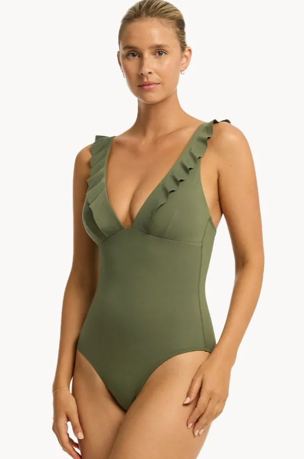 One Pieces|Sea Level Eco Essentials Frill One Piece Khaki