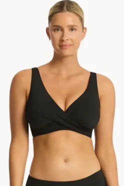 Bikini Tops|Sea Level Eco Essentials G Cup Cross Front Bra Black