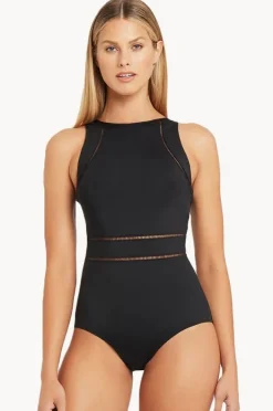 One Pieces|Sea Level Eco Essentials High Neck One Piece Black
