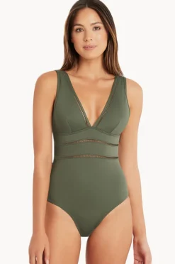 One Pieces|Sea Level Eco Essentials Spliced One Piece Khaki