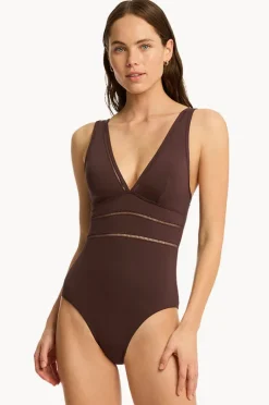 One Pieces|Sea Level Eco Essentials Spliced One Piece Cocoa