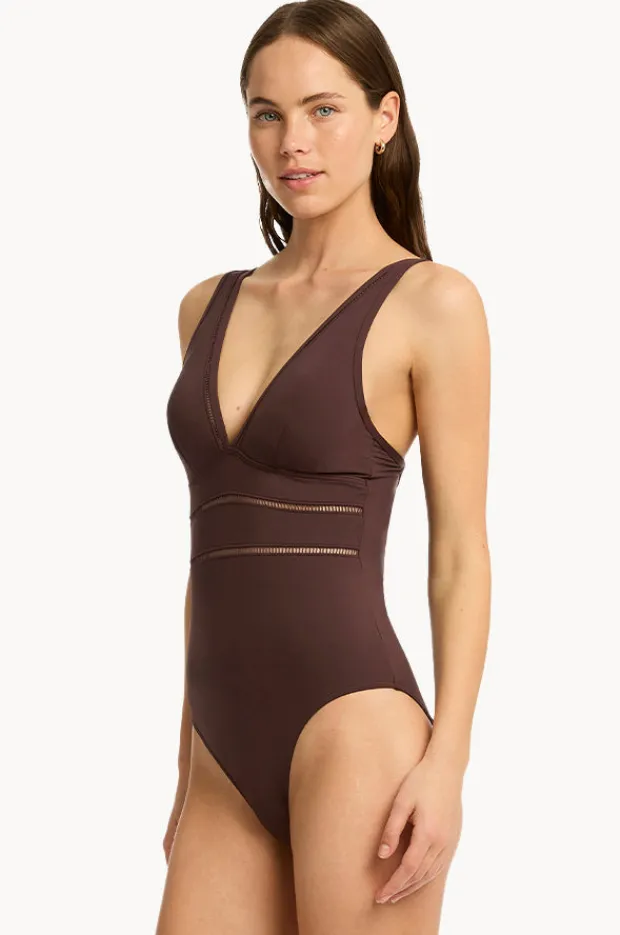 One Pieces|Sea Level Eco Essentials Spliced One Piece Cocoa