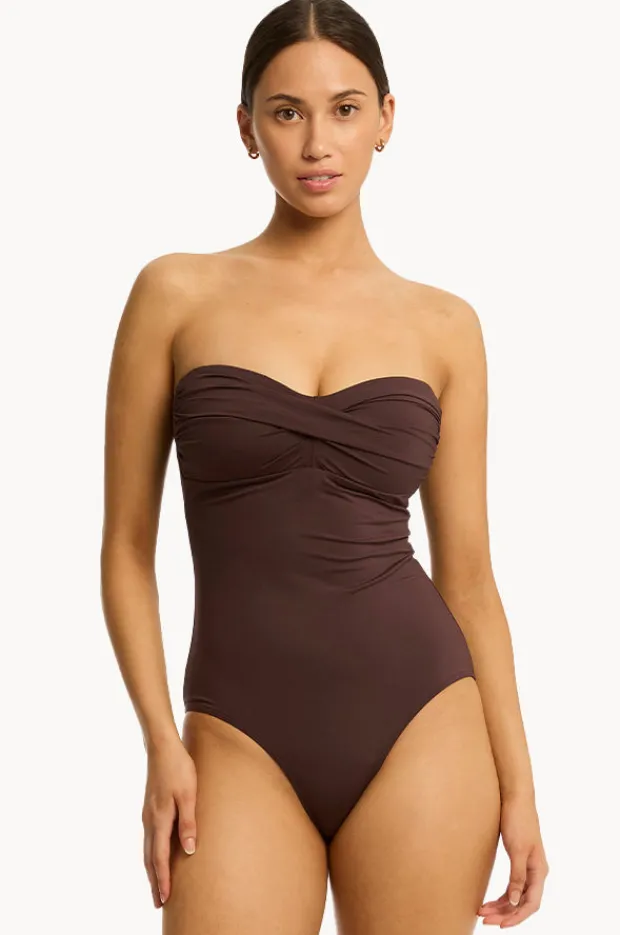 One Pieces|Sea Level Eco Essentials Twist Bandeau One Piece Cocoa