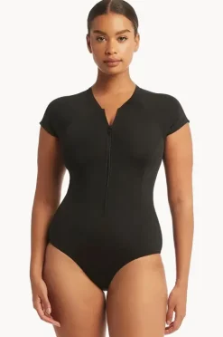 Rashies & Sunsuits|Sea Level Eco Essentials Zip Front Short Sleeve Sunsuit Black