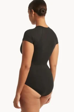 Rashies & Sunsuits|Sea Level Eco Essentials Zip Front Short Sleeve Sunsuit Black