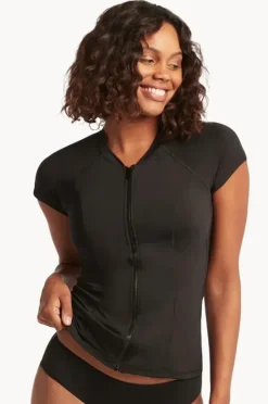 Rashies & Sunsuits|Sea Level Eco Essentials Zip Front Short Sleeve Suntop Black